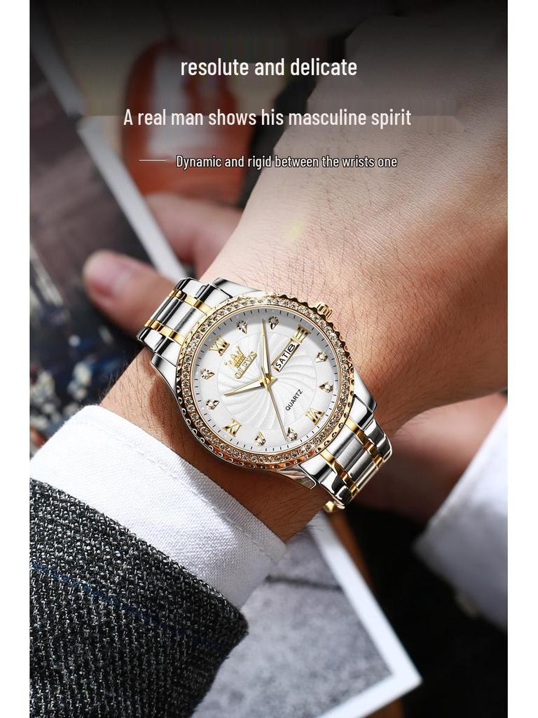 OLEVS Luxus Gold Diamantenbesetzte Wasserdichte Herrenuhr