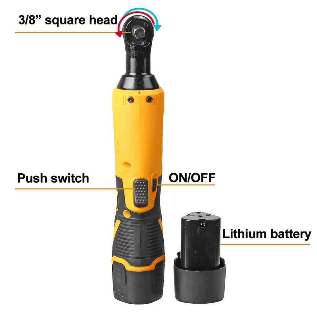 7200mah Power Cordless Ratchet Wrench 3/8" 12V with 2 Li-ion Electric Wrench Max. Torque 45 Compact WIth LED Light Yellow