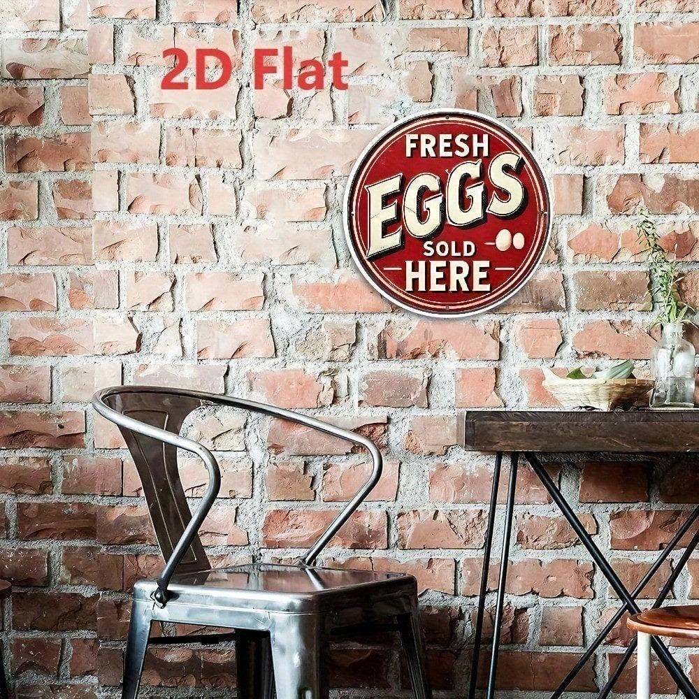 Vintage Fresh Eggs Sold Here Round Metal Tin Sign, Waterproof 2D Wall Art Decor for Home Kitchen Cafe Bar