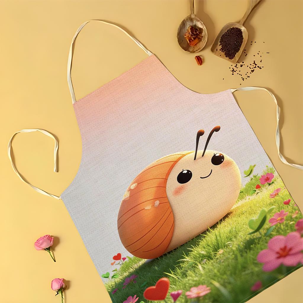 1pc 2D Cute Snail Apron Linen Kitchen Baking Cooking Garden Party Funny Animal Design Adjustable Neck Strap Home Use
