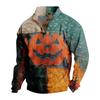 Men's Casual Fashion Christmas Printed Hoodless Sweatshirt Wide Men's Loose Button Stand Collar Hooded Sweatshirt