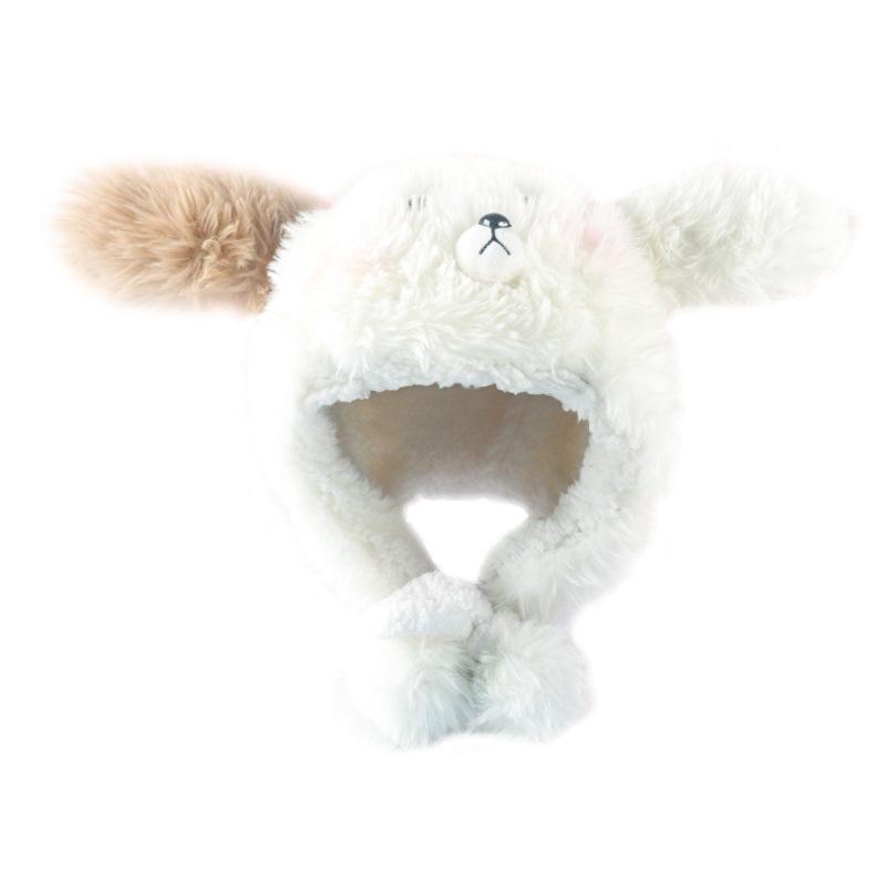 

Cute hairball fisherman s hat children winter plush warm ear protectors headgear washbasin hat knitted pullover hat белый