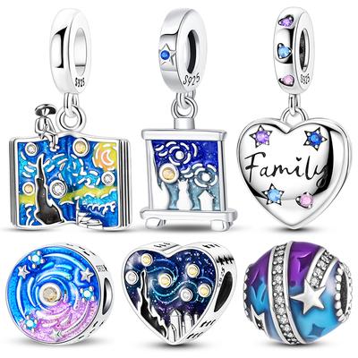 Copper Book Star Moon Night Charms Beads Pendant Jewelry Fit Original Bracelet For Women Diy Gift