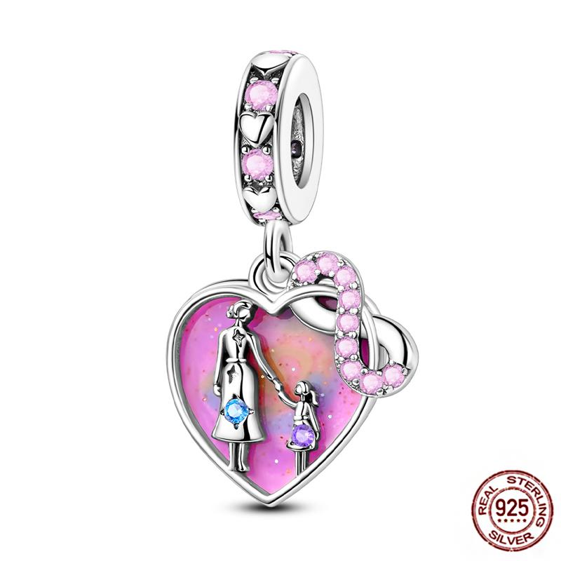 Colorful Heart Murano Glass Flower Travel Pink Charm Bead Components Copper Metal Compatible With Authentic Original Bracelet High Quality Fine