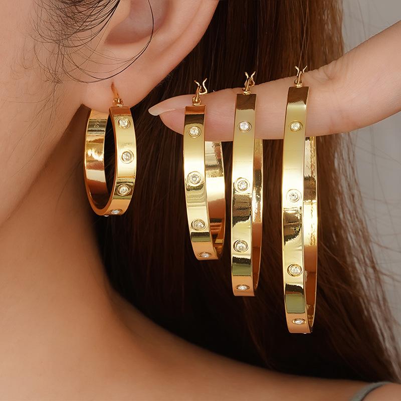 Earrings Geometric C-shaped Inlay Copper Copper Material Plated 18k Gold INS Style Temperament Earrings Design Sense Niche Niche Style