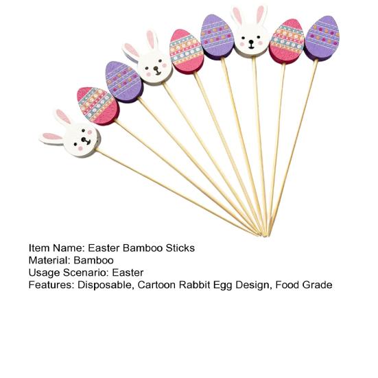 100 Stück/Beutel Bambusspieße, Mehrzweck-Einweg-Cartoon-Kaninchen-Ei, festlich, Lebensmittelqualität, dekoratives Geschenk, Ostern, Obststäbchen, Zahnstocher, Kuchen