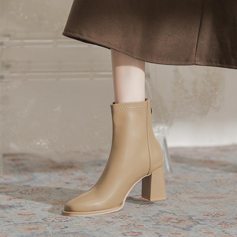 

Французские эластичные короткие ботинки женские толстые каблуки осень и зима новые Майяр темперамент универсальные задняя молния тонкие ботинки Мартин 40