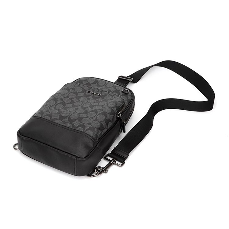 Coach Graham 19 Vintage Floral Print Letter Logo Zipper Closure Leather Details Crossbody Bag Small Men crossbody bag Black Gray C2932-QBMI5