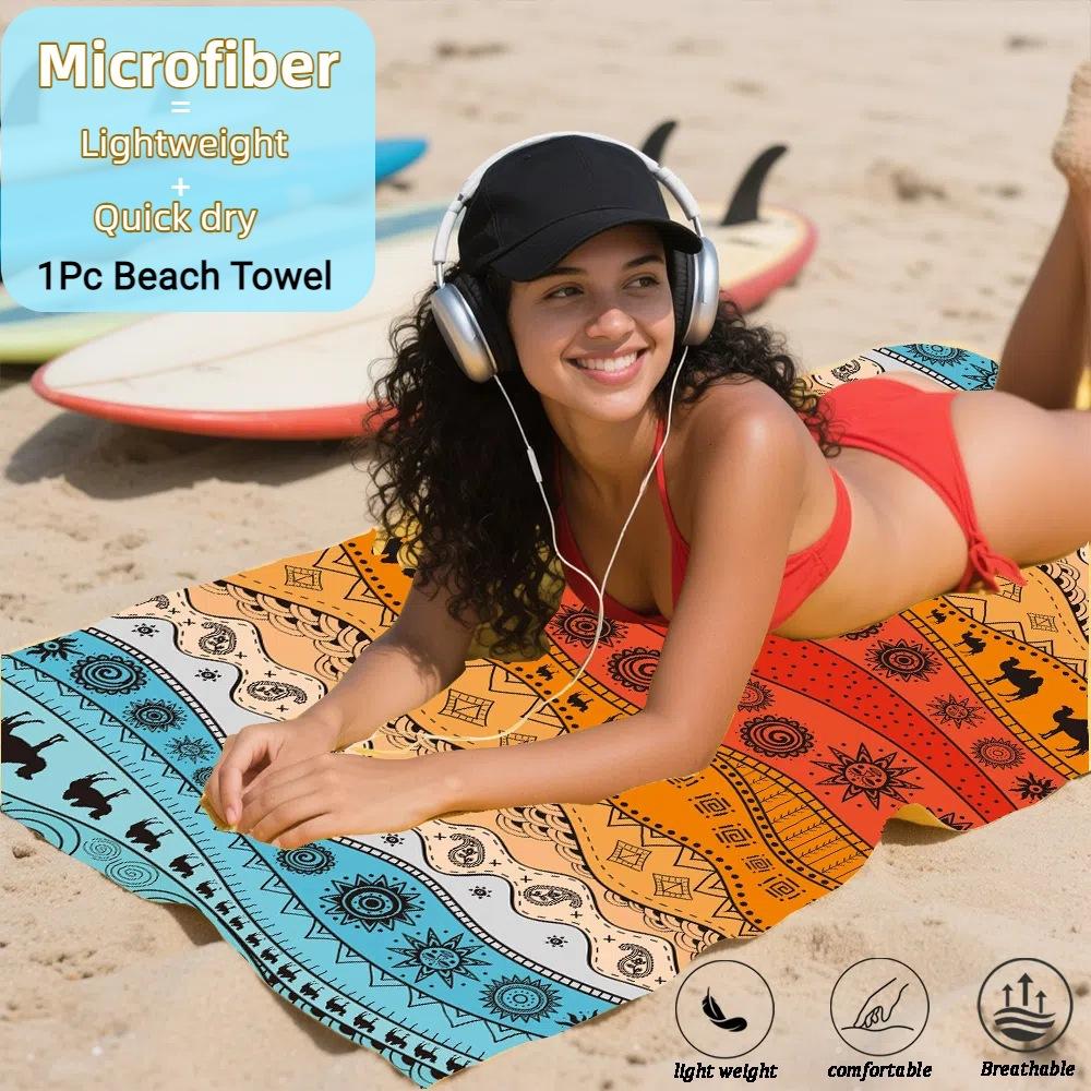 Ultra Fine Fiber Double-sided Velvet Beach Towel with Quick Drying, Absorbent Printing, Swimming Bath Towel, Beach Sunscreen