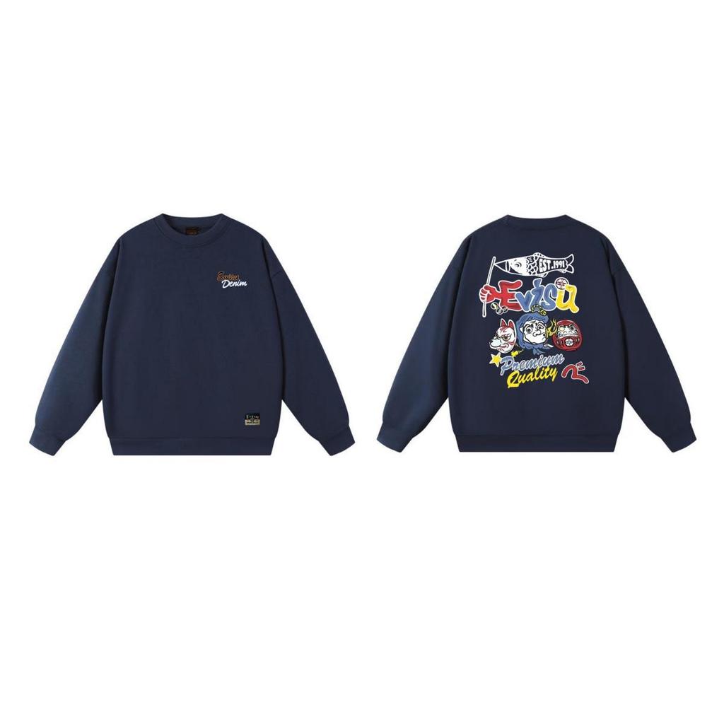 EVISU Fukujin 2025 Herbst-Hoodie: Herren Rundhals-Sweatshirt & Damen-T-Shirt mit neuem Druckmuster