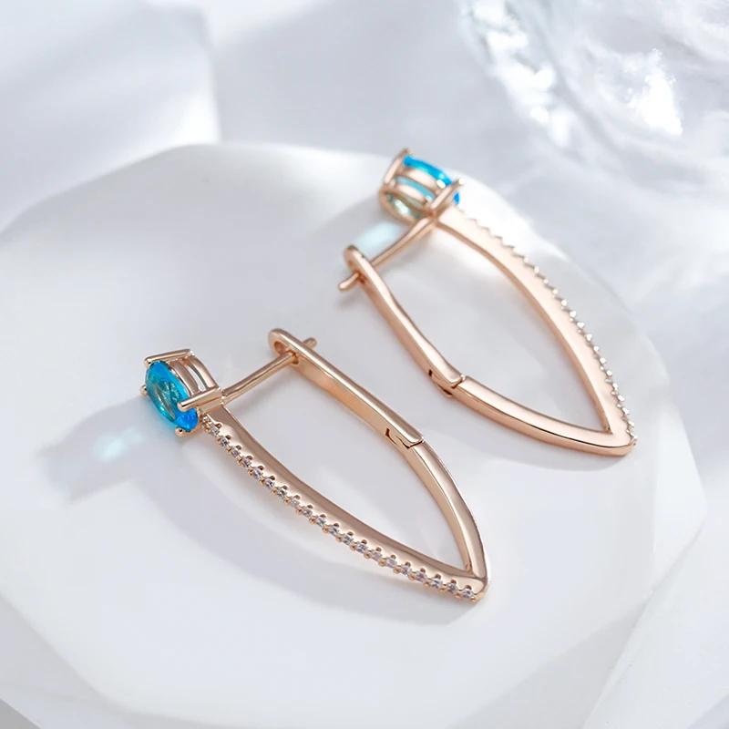 Brincos femininos de luxo em formato de V, ovais, com zircônia azul-água, para mulheres e meninas, joias para festa de casamento, presentes