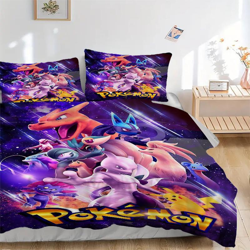 3pcs Pokémon Adventure Quilt Cover Set - Soft and Cozy Bedroom, Guest Room and Dorm Decorative Bedding 3-Piece Set 1 Quilt Cover + 2 Pillow Shams