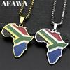 African South Africa Map Flag Pendant Necklace for Women Men Stainless Steel Colorful Enamel Gold Color Ethnic Chain Jewelry