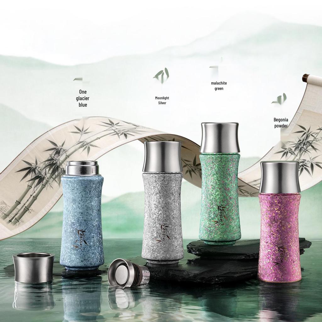 Pure Titanium Double-Layer Thermos Cup with Magnetic Suction and Bamboo Joint - Tea Steeper & Business Gift Cup