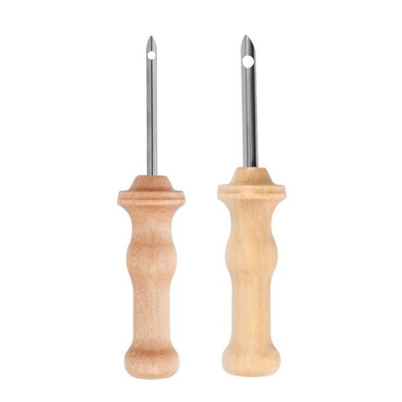Punching Needle Embroidery Pen Stainless Steel Punching Needle Head Wood Handle Embroidery Pen for Embroidery Crafting