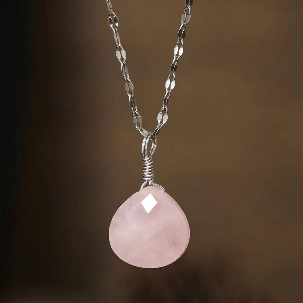 

1pc Natural Stone Necklace Womens Small Water Drop Amethyst Pink Crystal Pendant Choker Jewelry Gifts