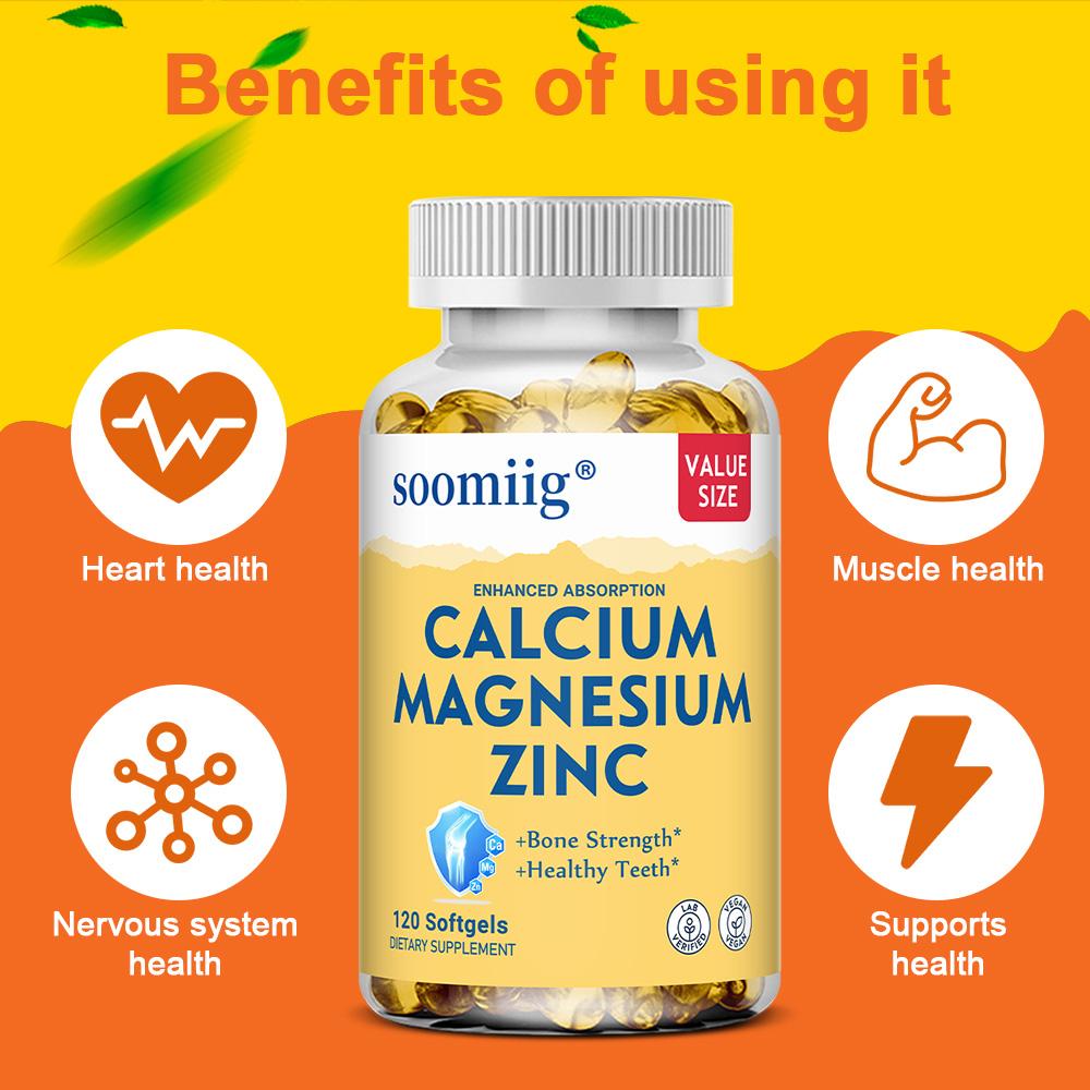 Calcium, magnesium, and zinc help maintain healthy bones, nerves, and the immune system. 120 softgels.