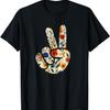 Elegant Silhouette Wildflowers Floral Peace Sign Hand T-Shirt(29)