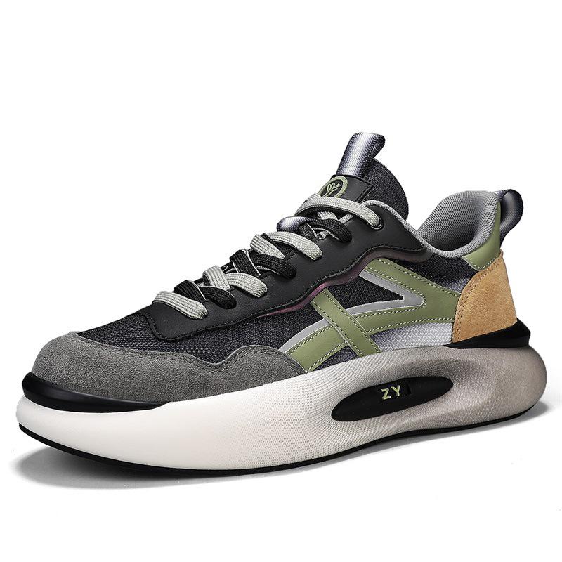 Men's Retro Genuine Leather Sneakers - Thick Sole, Breathable Mesh, All-Season Casual Fashion Shoes