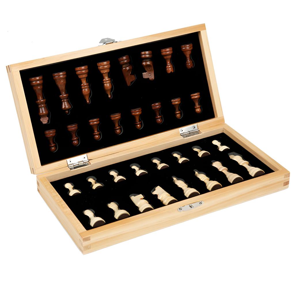 Reversible Wooden Board for Chess,24 Interlocking Wooden Checkers and 32 Standard Chess Pieces for Age 8 To Adult for Family Fun