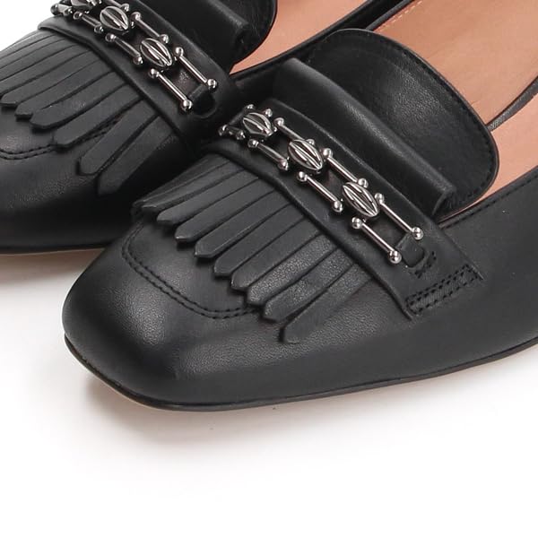 Lanvin en Bleu Women's Chain Motif Square Toe Fringe Pumps, Size 2827, Black, Size 24.0 cm, E