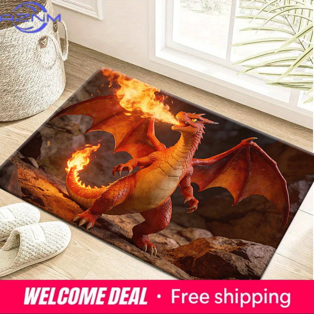 3D Charizard Fire Breathing Print Non-slip Doormat, Soft Absorbent Floor Rug for Home Decor 40x60cm
