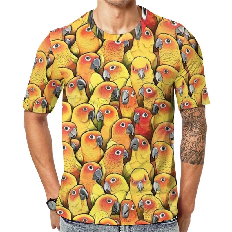 Birds 3D Printing T-shirt Funny Pattern Design Casual T Shirts For Men's Kids Round Neck Short Sleeves Streetwear Clothes Tees