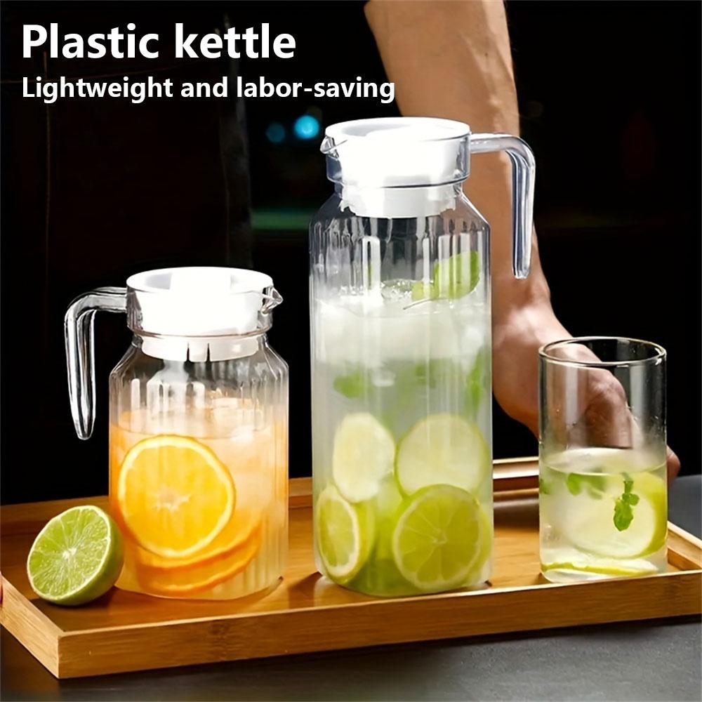 1pc Acrylic Pitcher Transparent Juice Bottle with Lid, Striped Water Ice Cold Juice Jug Non-Slip Handle for Bar Home Homemade Be