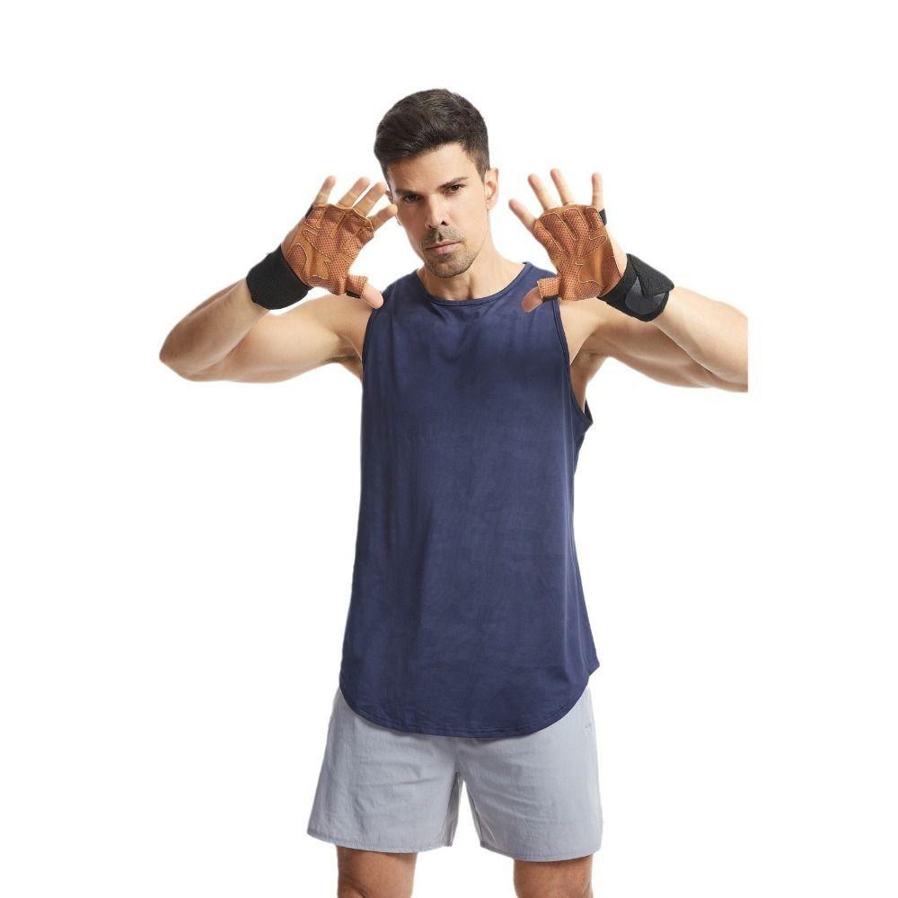 1 Pair Four-finger Ventilated Gym Wristband Cowhide Fitness Workout Gloves Pull-ups