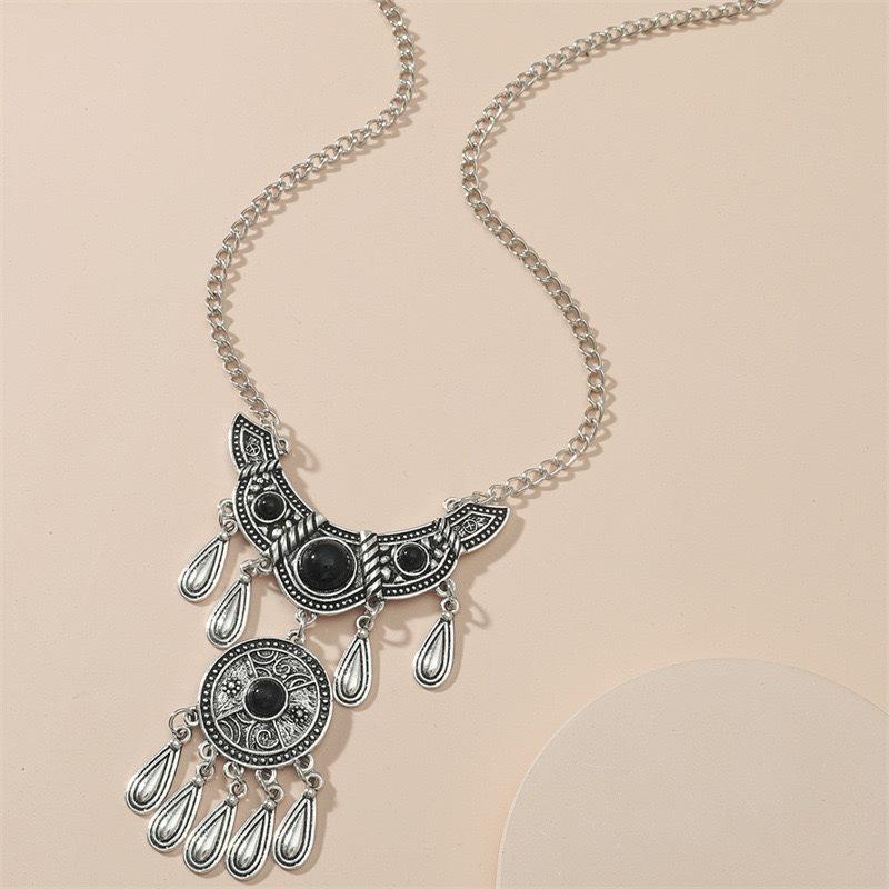 Retro Ethnic Style Alloy Collarbone Chain Hollow Flower Creative Necklace Bohemian Hanfu Ancient Clothing Neck Chain Necklace