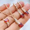 Shiny Square Red Natural Zircon Pendant Necklace For Women  Rose Gold Color High Quality Daily Fine Vintage Jewelry