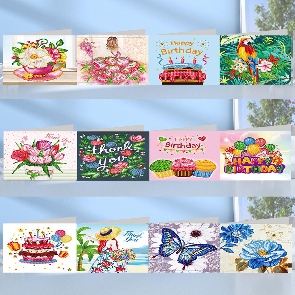 12pcs Diamond Paper Cards Christmas Embroidery Kit 5D DIY Diamond Painting Christmas Postcards Handmade for Birthday Festival