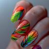 Gradient Feather Texture Nail Art Stickers - Red, Orange, Green Ballet Style False Nail Tips