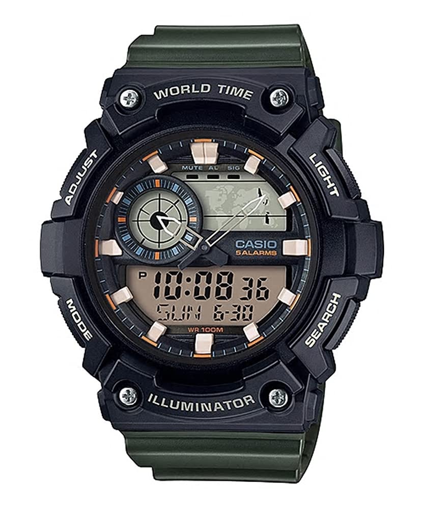 

[Casio] CASIO World Time Ana-Digi Men s Watch AEQ-200W-3AV Black x Olive Green