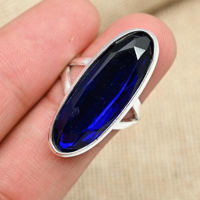 Blue Sapphire Lab-Created Handmade 925 Sterling Silver Handmade Promise Ring