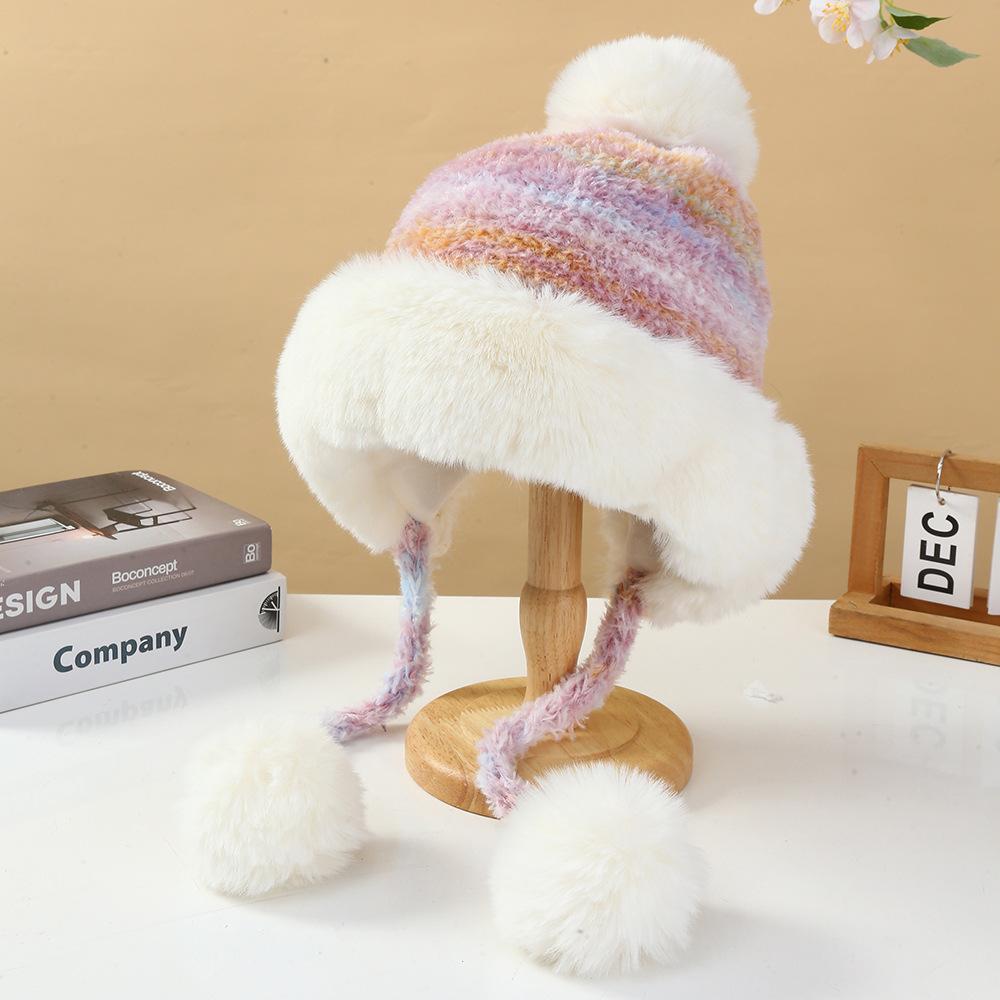 Fashionable Winter Gradient Knitted Hat Outdoor Skiing Warm Ear Protection Knitted Hat Pullover Hat