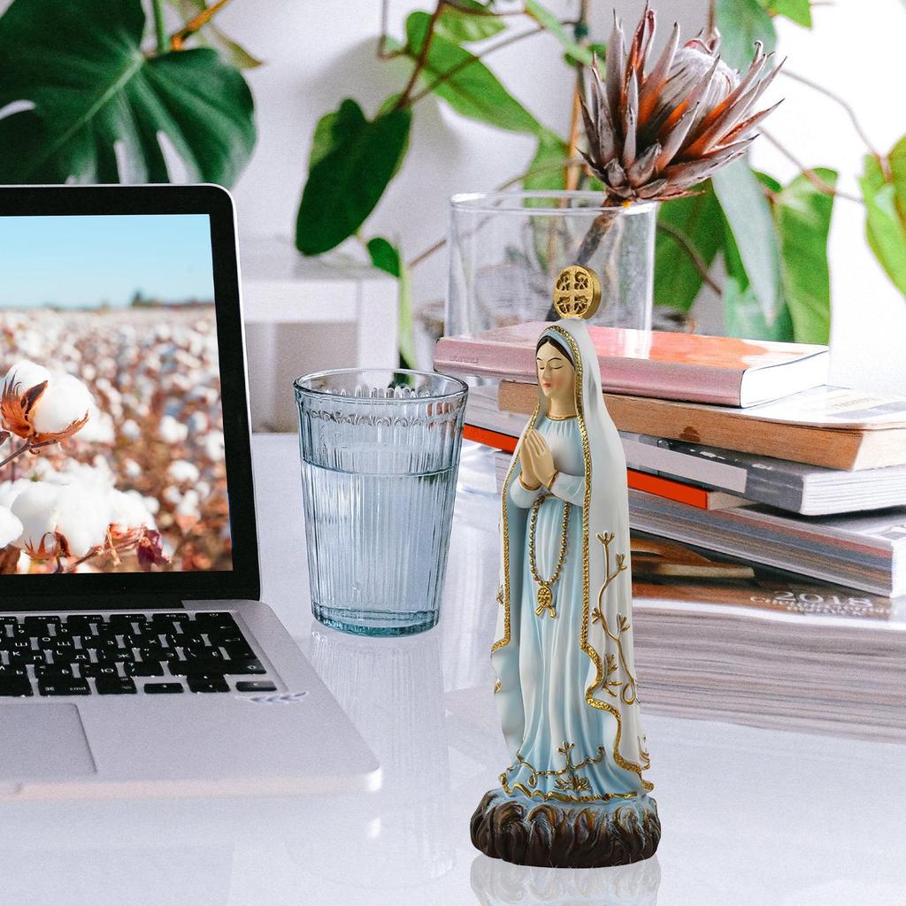 Virgin Mary Figure Resin Decorative Sculpture Small Religious Statue For Church Home Tabletop Desk Shelf Display Collection