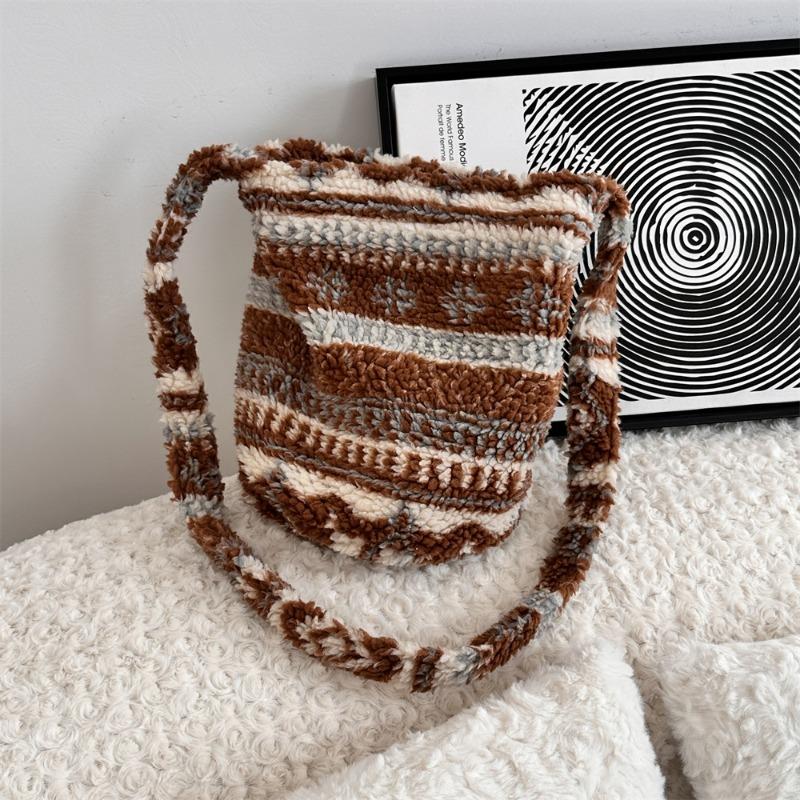 41 autumn and winter fashion leopard print woolen underarm bag women's bucket bag large capacity shoulder bag