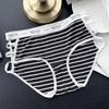 Women's Spring and Summer Sports Style Personality Stripe Pit Side Open Ice Silk Mid Waist Underwear