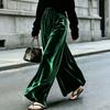 Women's Velvet Wide Leg Pants High Waist Loose Fit Flowy Long Trousers for Casual Wear