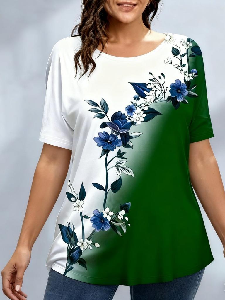 Summer Floral Flower 3D Print T-Shirts Women Casual Short Sleeve Round Neck T Shirt Harajuku Y2K Tees Top Female Street Clothing