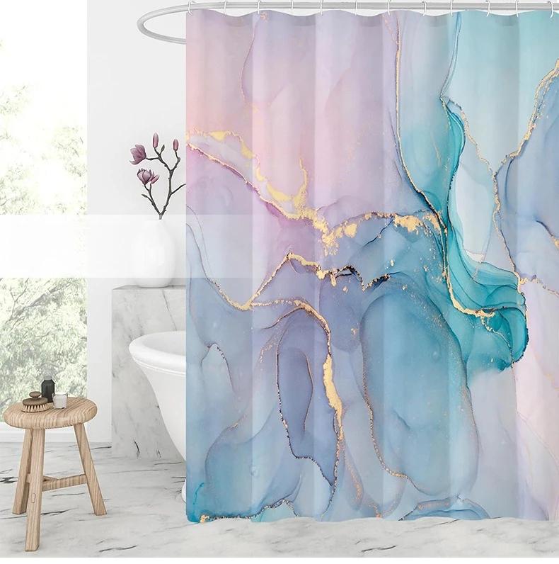 Modern Art Marble Gold Foil Bathroom Set Waterproof Anti Mold Shower Curtain