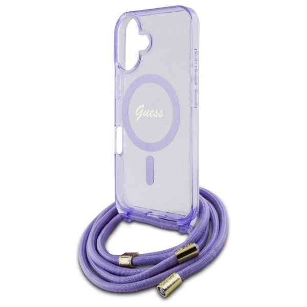 Guess Guhmp16Shctsgnsu Iphone 16 6.1    Fioletowy/Purple Hardcase Crossbody Cord Script Magsafe