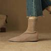 New Women's Elastic Fashion Boots Sleeve Solid Color Medium Heel Pointed Wedge Heel Large Size Women's Boots Comfortable Autumn and Winter Boots