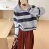 Retro Knitted Sweater Autumn/Winter Korean Knitted Collar Cardigan Striped Loose for Women