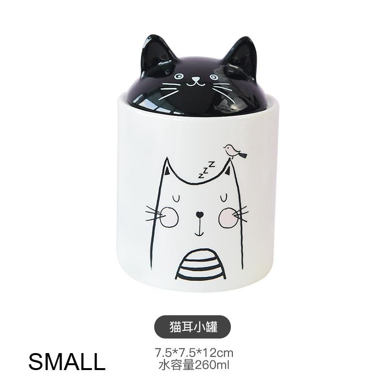 

Cute Cat Storage Jar Black Decorative Jar Lid Dressing Table Ring Necklace Jewelry Box Cosmetic Jar Ceramic Candy Pot Aroma Can