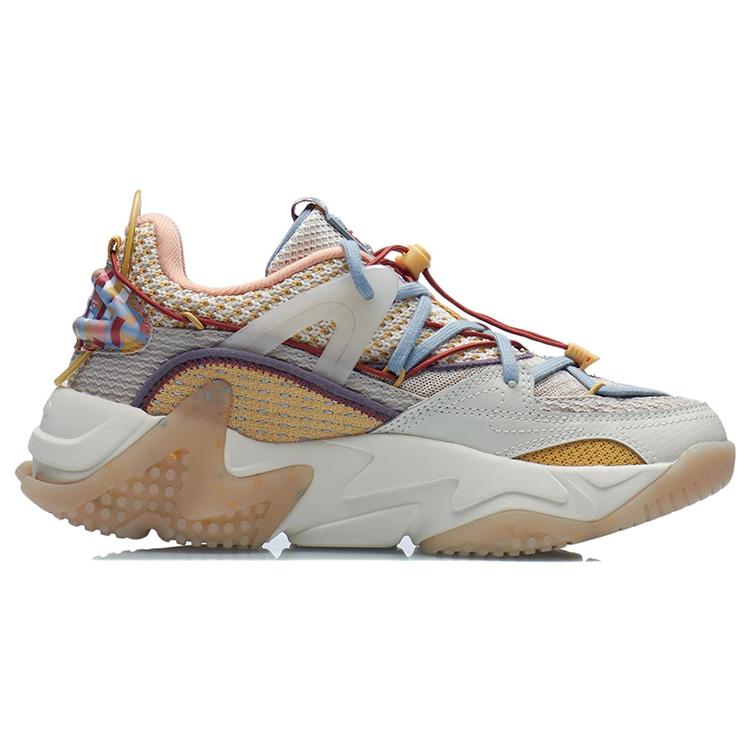 New LINING CF Casual Shoes Women's Low Top Pearl White/Silver Fish Gray/Light Ochre Yellow AGLR172-3