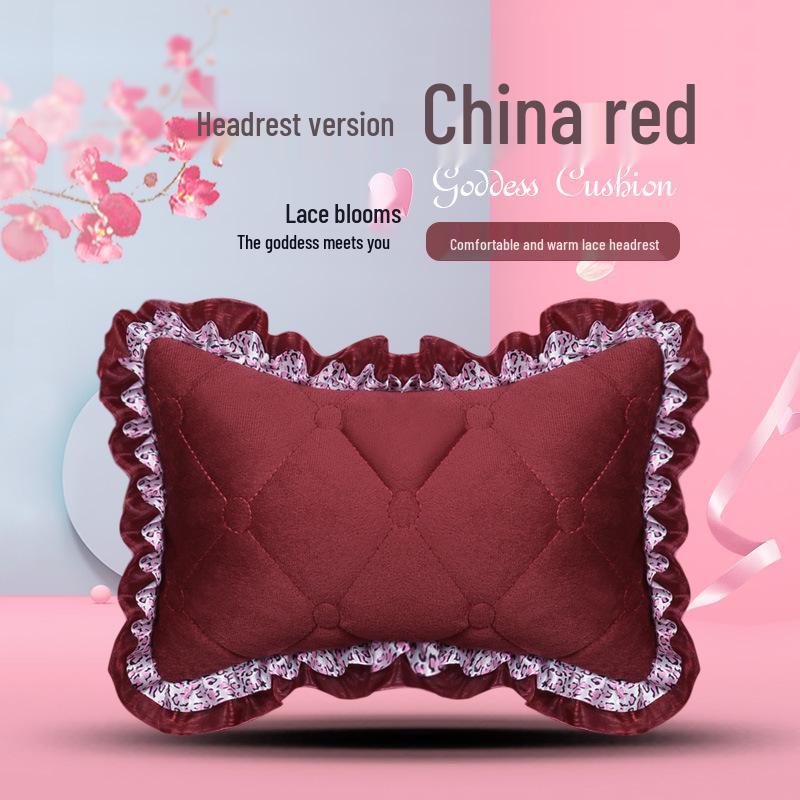 Uniwersalna antypoślizgowa pluszowa poduszka na fotel samochodowy z koronkowym wykończeniem na jesień i zimę