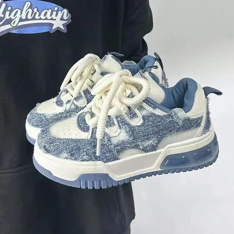 Women's Trendy Thick Elevated Shoes Four Seasons New Korean Edition Versatile Anti Slip Board Shoes Street Sports Casual Shoes