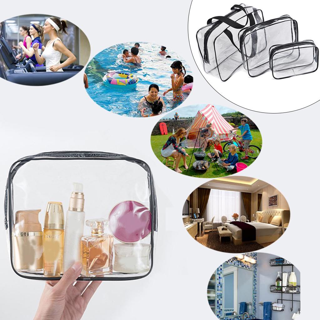 3 Pack Clear PVC Zippered Toiletry Carry Pouch Portable Cosmetic Makeup Bag for Vacation, Bathroom and Organizing